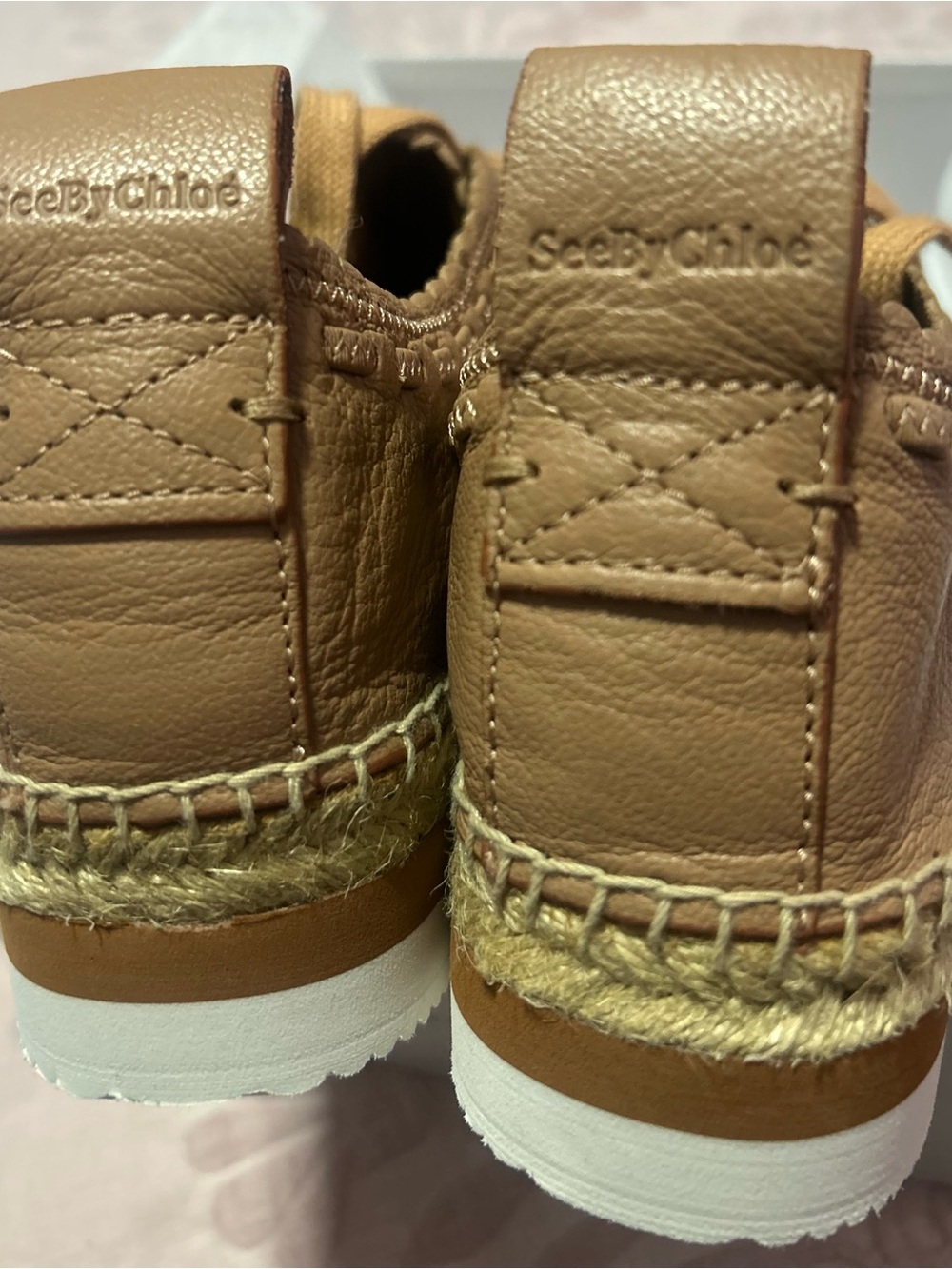See By Chloe Tan Leather Espadrille Sneaker - Scalloped Trim New in box - Picture 9 of 11